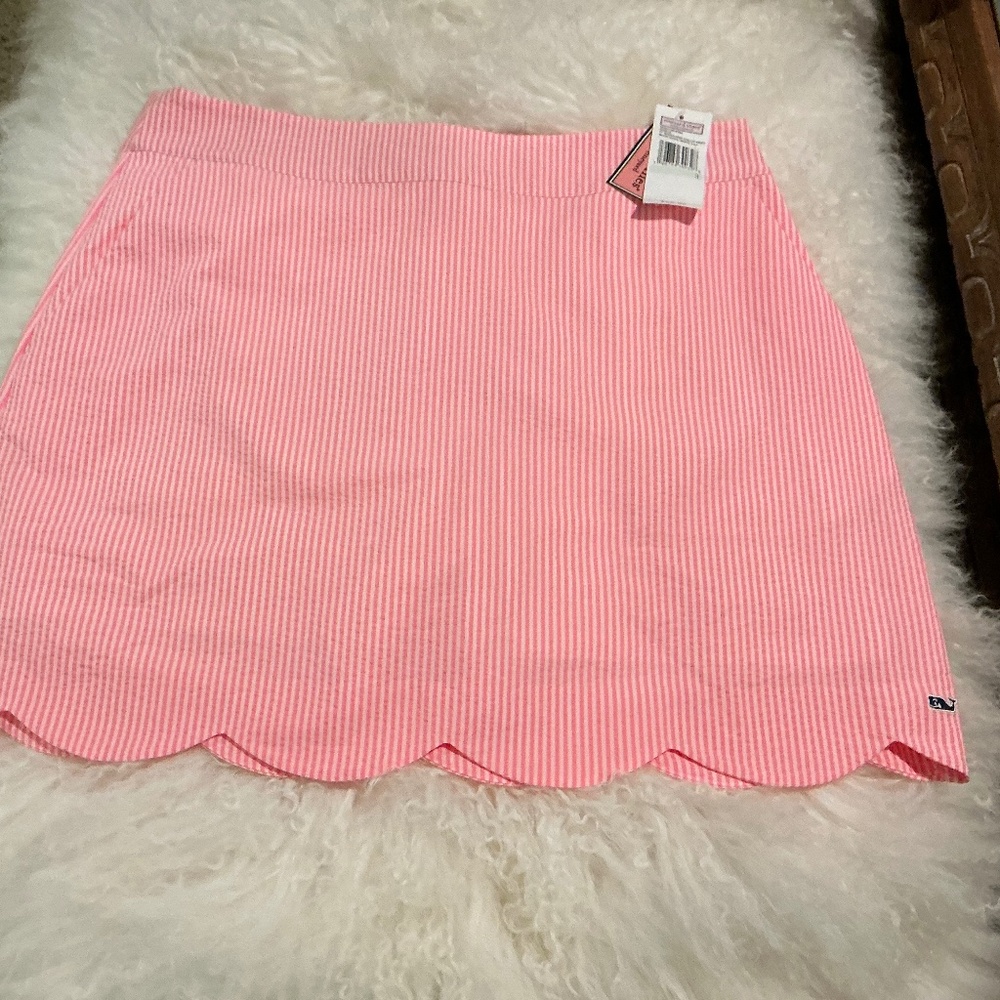 NWT Vineyard Vines Seersucker Striped Skort in Neon Rose and White Size 8